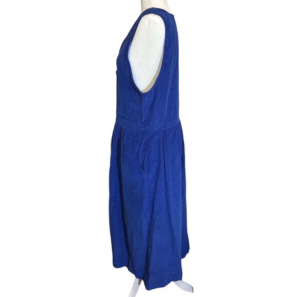 Vintage Talbots' Blue Corduroy Sleeveless Button Front Midi Dress Pockets 10 - Picture 4 of 10